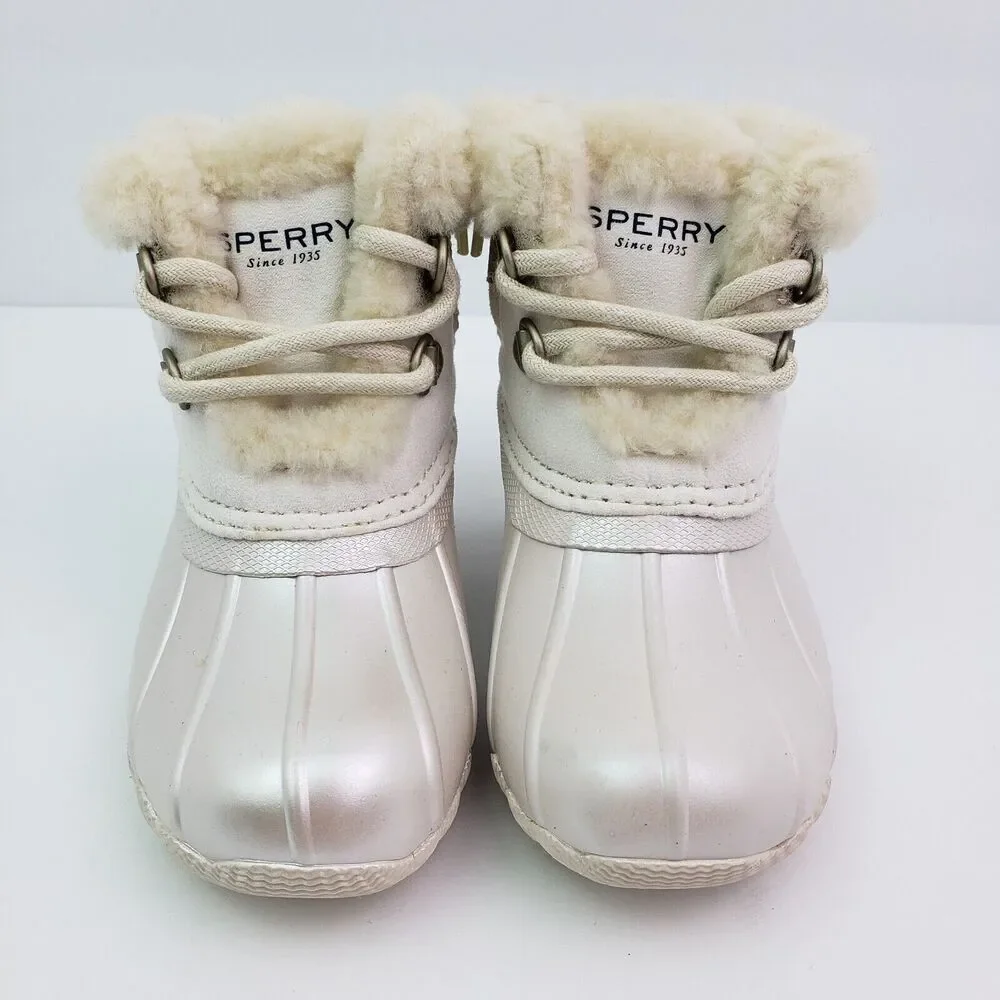 Sperry Alpine Saltwater Toddler Sz 7 Pearl Faux Shearling Waterproof Duck Boots